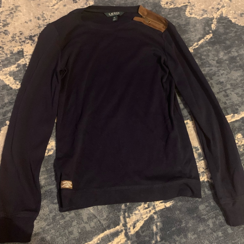 Ralph Lauren navy blue shirt with elbow patches.